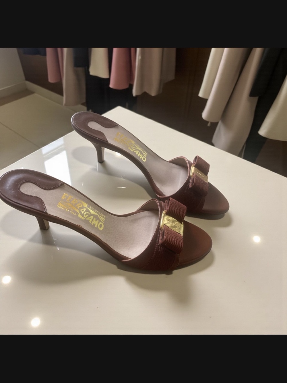 Salvatore Ferragamo Burgundy Vara Bow Mule Heels